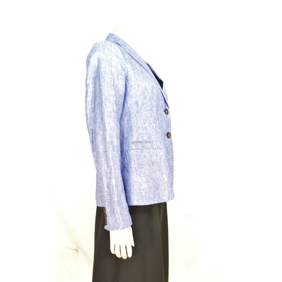 Talbots jacket blazer SZ 4 blue 100% linen long sl - Picture 3 of 8